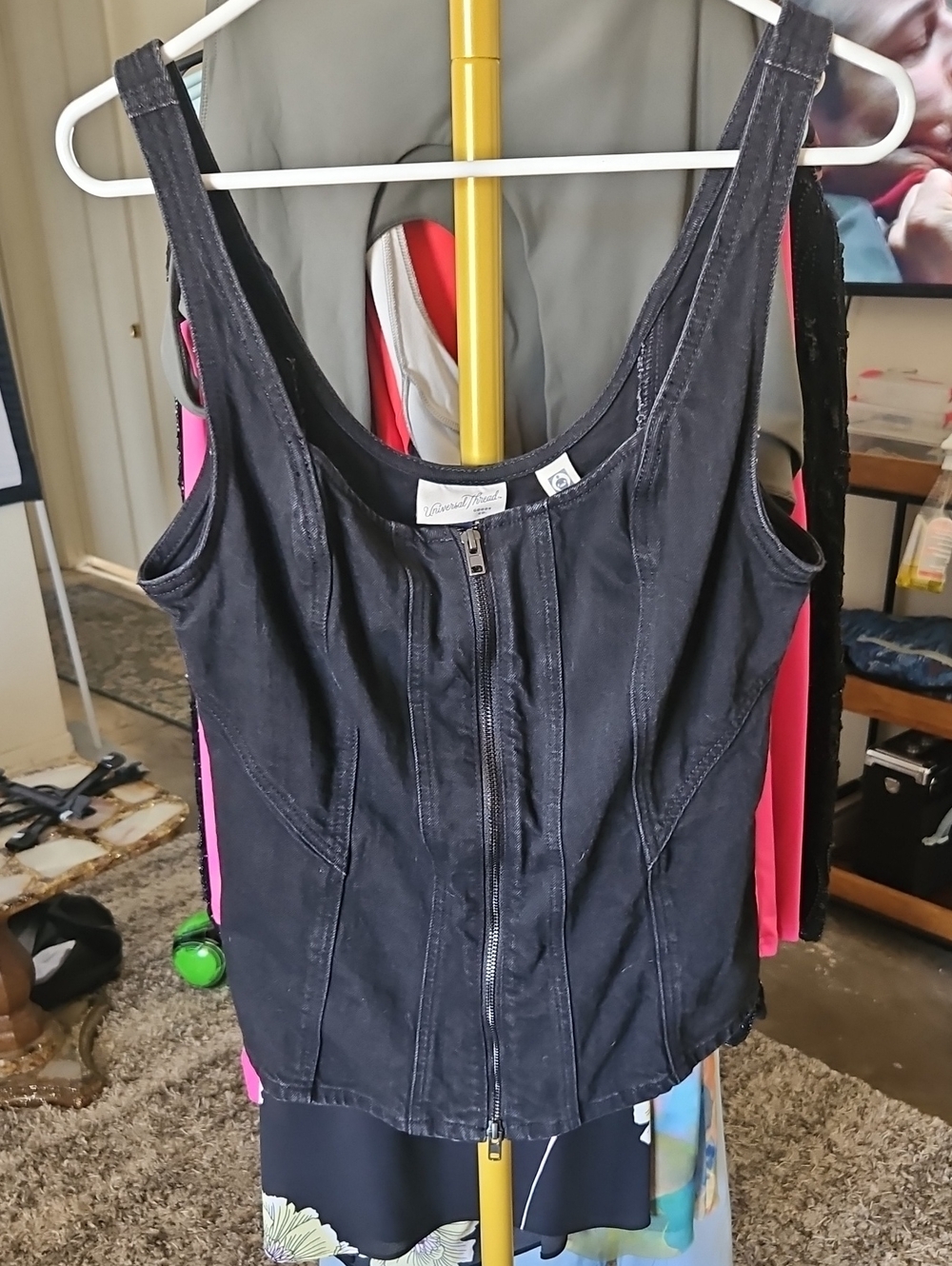 Universal Thread Black Zip-Front Tank with Seamed Paneling